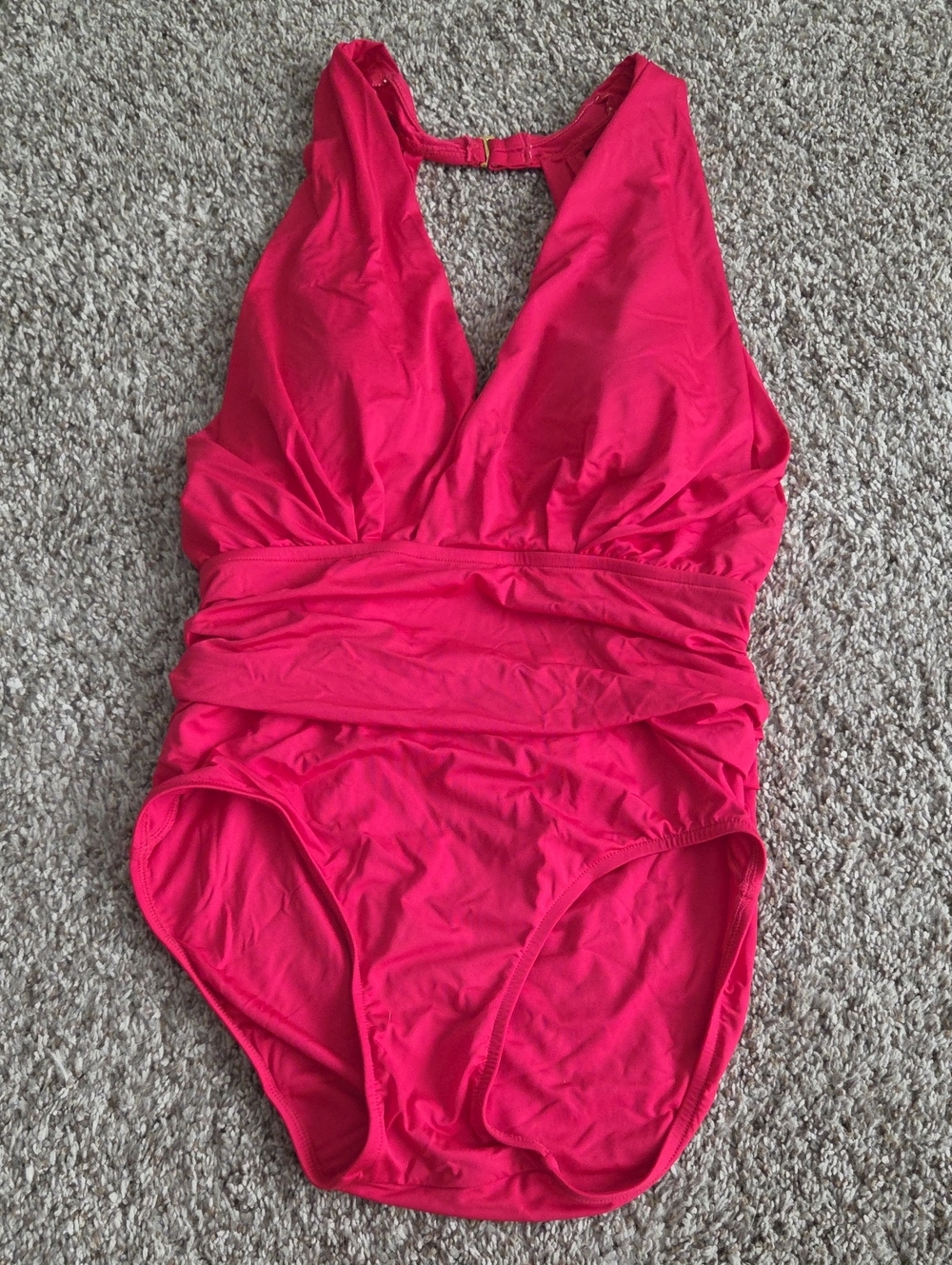 Badgley Mischka Hot Pink Ruched One-Piece Swimsuit
